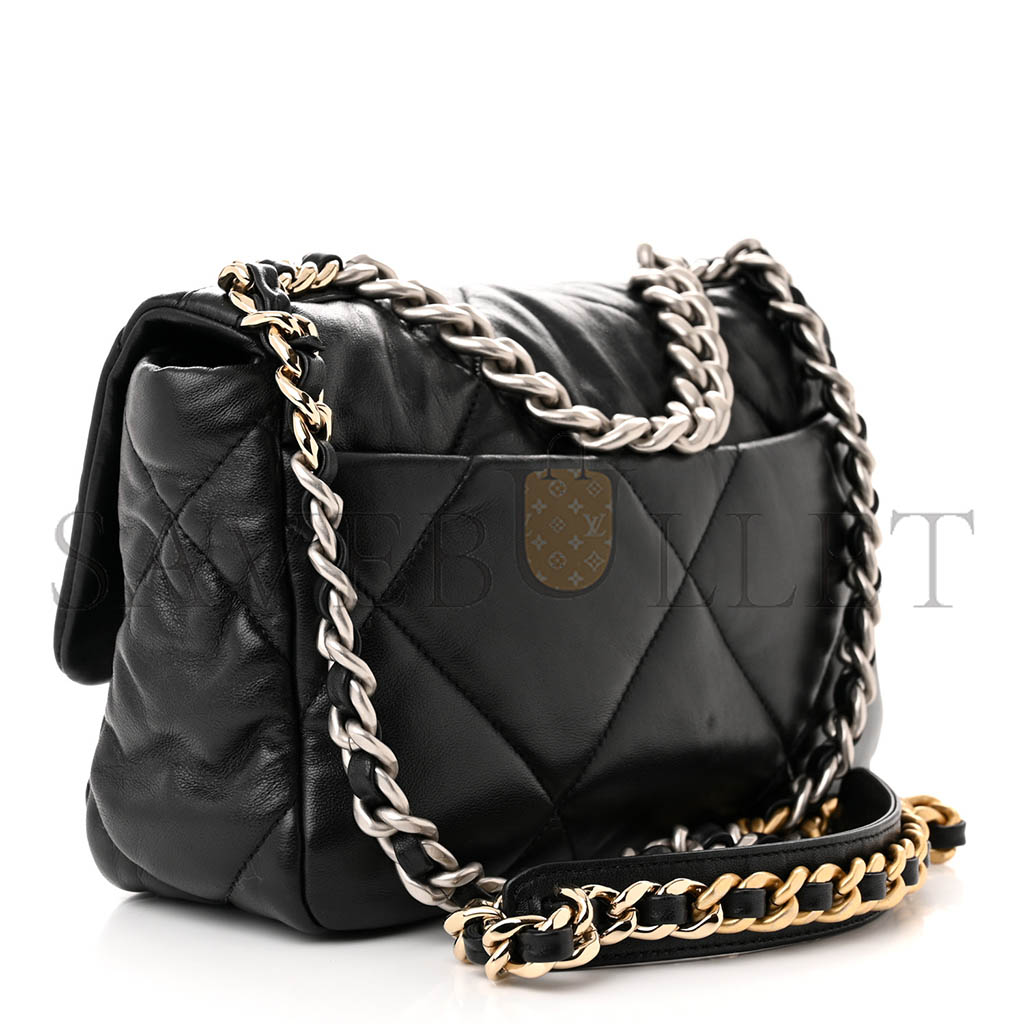 CHANEL LAMBSKIN QUILTED CHANEL 19 FLAP BLACK AS1160 (26*16*9cm)